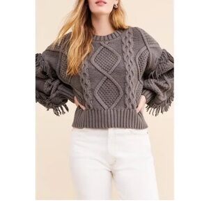 Line & Dot Jasper Fringe Sweater Charcoal XS NWT